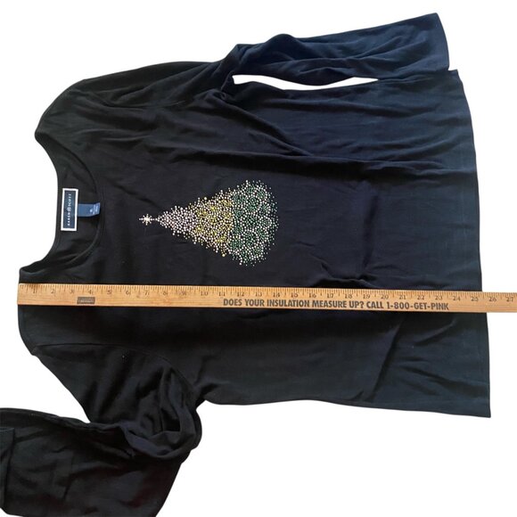 Karen Scott Black Long Sleeve Top With Rhinestone Christmas Tree Design Size XL - Picture 5 of 8